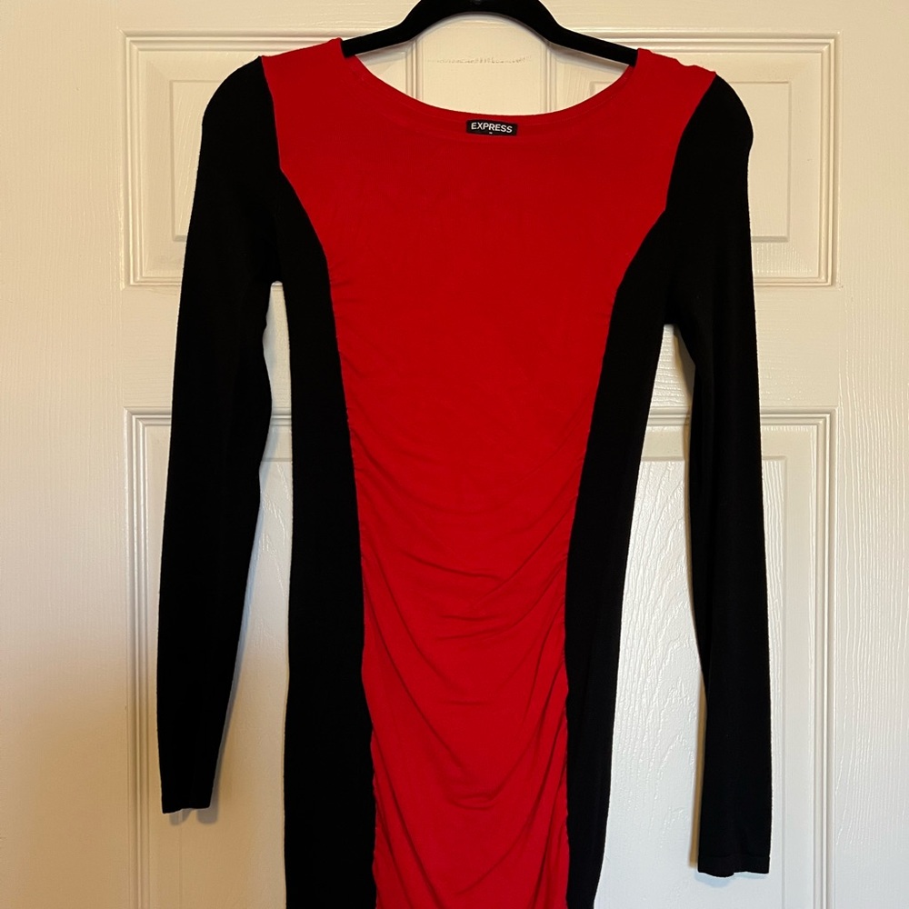 Express black and red long sleeve sweater dress
